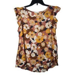 Les Amis Women Floral Flutter Sleeve Top Size Medium Boho Cottage Stretch Summer
